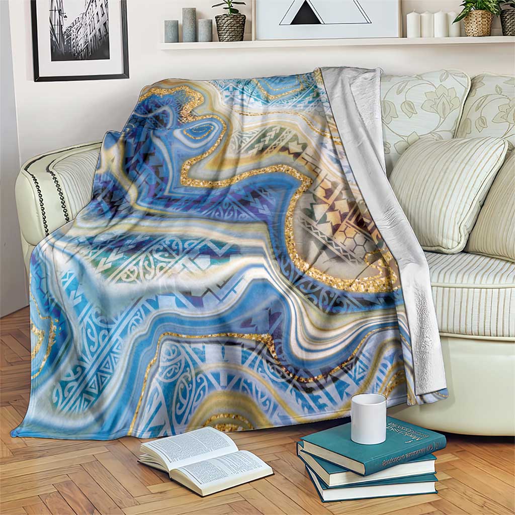 Polynesian Tribal Tattoo Blanket Swirling Ocean Marble Pattern