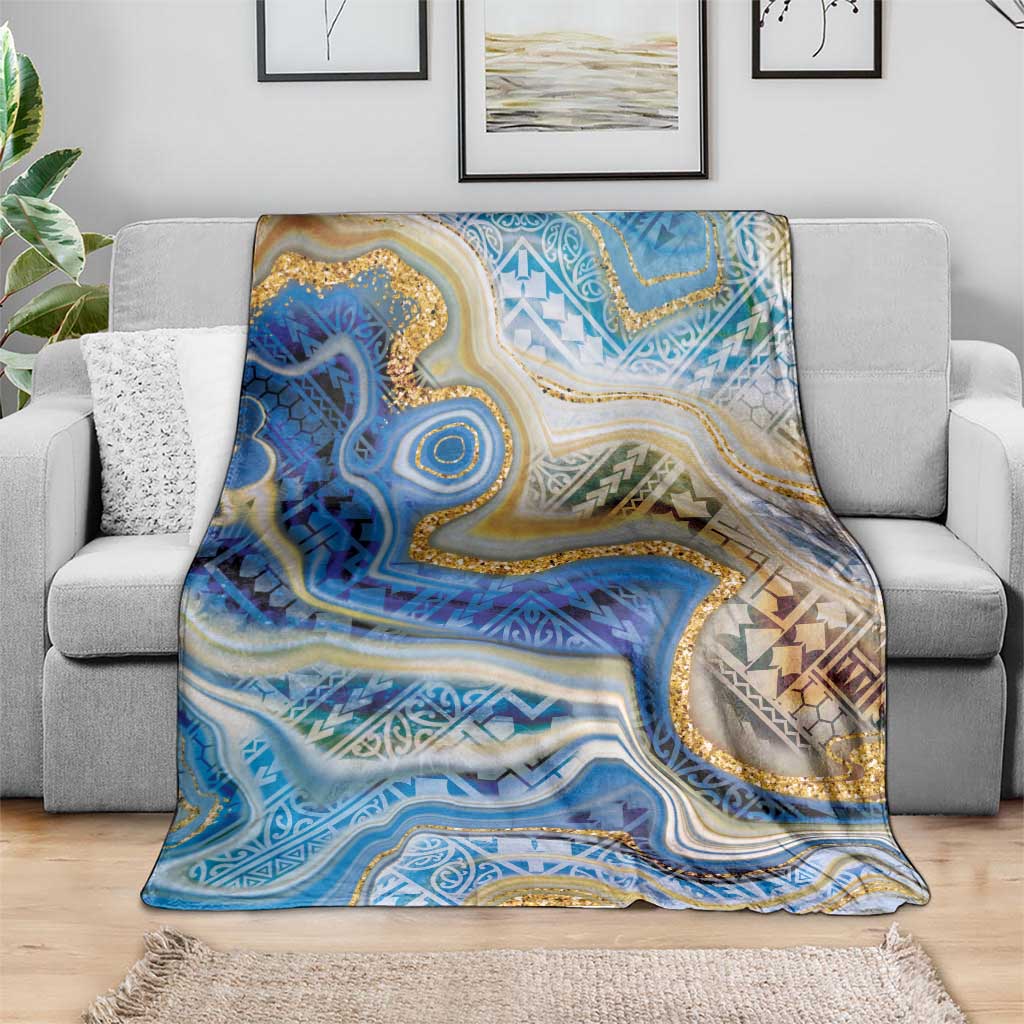 Polynesian Tribal Tattoo Blanket Swirling Ocean Marble Pattern