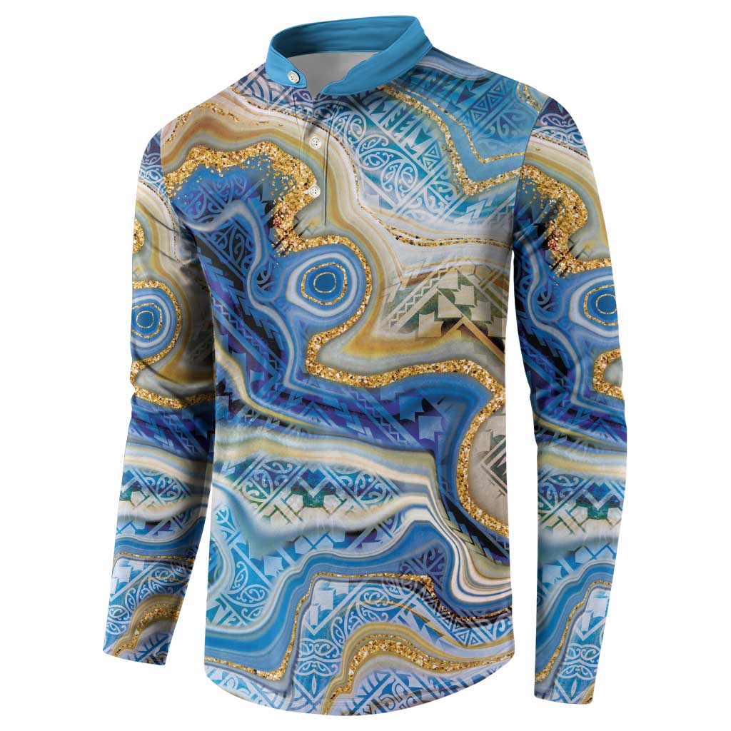 Polynesian Tribal Tattoo Button Sweatshirt Swirling Ocean Marble Pattern