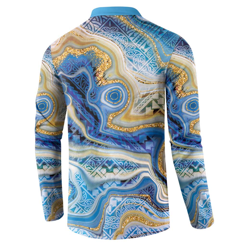 Polynesian Tribal Tattoo Button Sweatshirt Swirling Ocean Marble Pattern