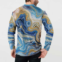 Polynesian Tribal Tattoo Button Sweatshirt Swirling Ocean Marble Pattern