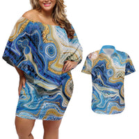 Polynesian Tribal Tattoo Couples Matching Off Shoulder Short Dress and Hawaiian Shirt Swirling Ocean Marble Pattern LT9 Ocean - Polynesian Pride
