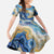 Polynesian Tribal Tattoo Family Matching Off The Shoulder Long Sleeve Dress and Hawaiian Shirt Swirling Ocean Marble Pattern