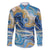 Polynesian Tribal Tattoo Family Matching Off The Shoulder Long Sleeve Dress and Hawaiian Shirt Swirling Ocean Marble Pattern