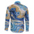 Polynesian Tribal Tattoo Family Matching Off The Shoulder Long Sleeve Dress and Hawaiian Shirt Swirling Ocean Marble Pattern