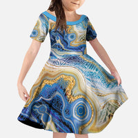 Polynesian Tribal Tattoo Family Matching Off Shoulder Maxi Dress and Hawaiian Shirt Swirling Ocean Marble Pattern LT9 Daughter's Dress Ocean - Polynesian Pride