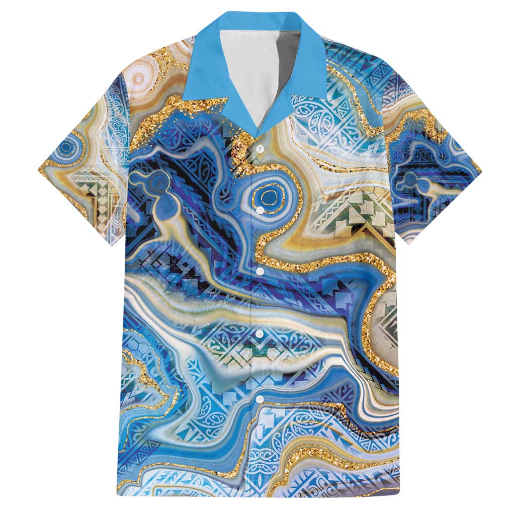 Polynesian Tribal Tattoo Family Matching Off Shoulder Maxi Dress and Hawaiian Shirt Swirling Ocean Marble Pattern LT9 Dad's Shirt - Short Sleeve Ocean - Polynesian Pride