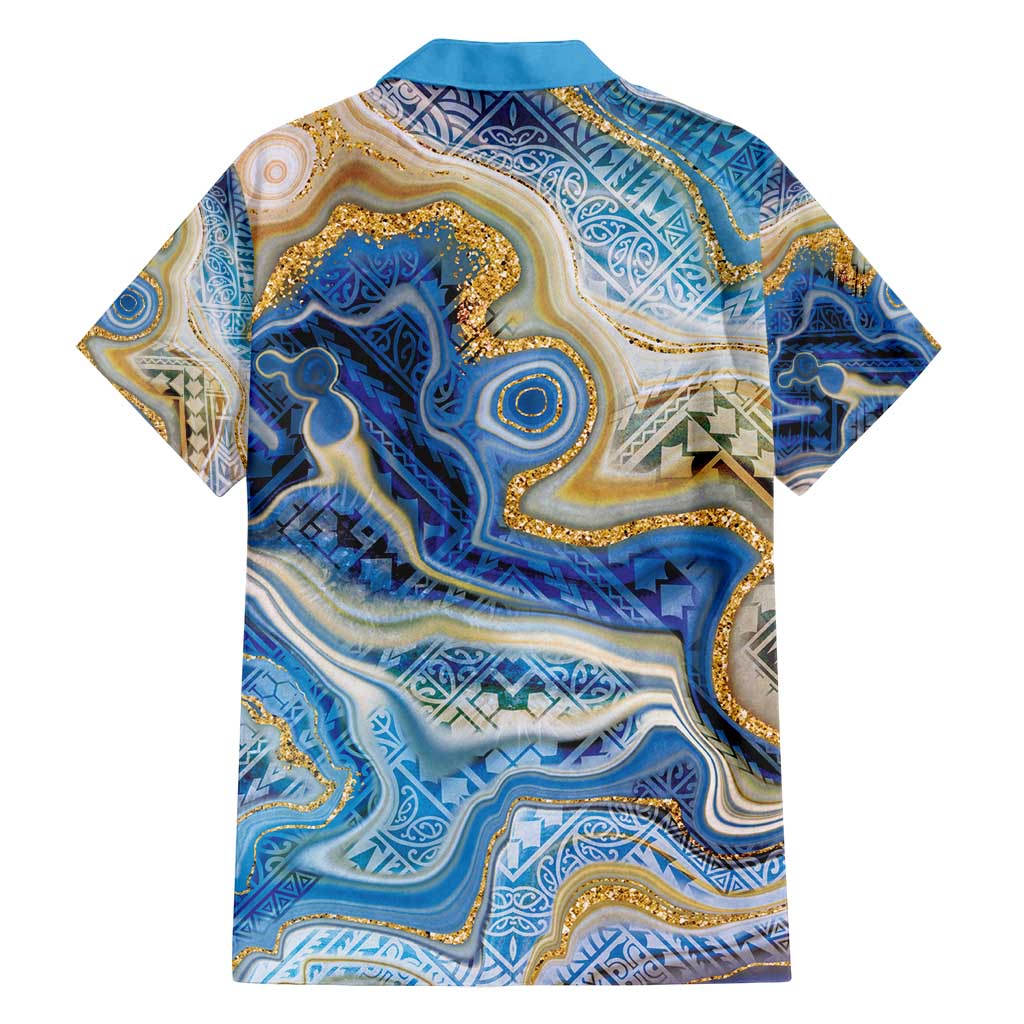 Polynesian Tribal Tattoo Family Matching Off Shoulder Maxi Dress and Hawaiian Shirt Swirling Ocean Marble Pattern LT9 - Polynesian Pride