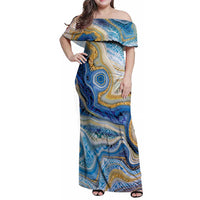 Polynesian Tribal Tattoo Family Matching Off Shoulder Maxi Dress and Hawaiian Shirt Swirling Ocean Marble Pattern LT9 Mom's Dress Ocean - Polynesian Pride
