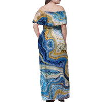 Polynesian Tribal Tattoo Family Matching Off Shoulder Maxi Dress and Hawaiian Shirt Swirling Ocean Marble Pattern LT9 - Polynesian Pride