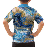 Polynesian Tribal Tattoo Family Matching Off Shoulder Short Dress and Hawaiian Shirt Swirling Ocean Marble Pattern LT9 - Polynesian Pride