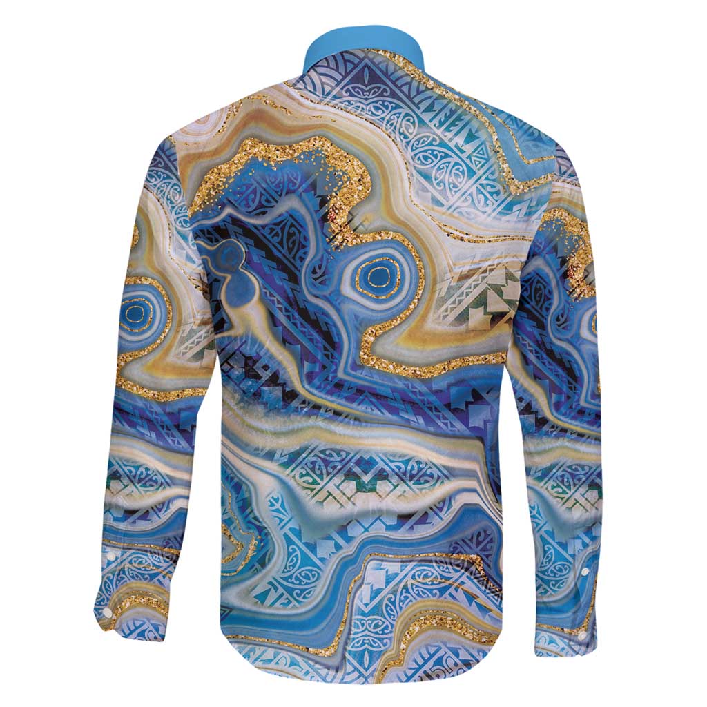 Polynesian Tribal Tattoo Family Matching Off Shoulder Short Dress and Hawaiian Shirt Swirling Ocean Marble Pattern LT9 - Polynesian Pride