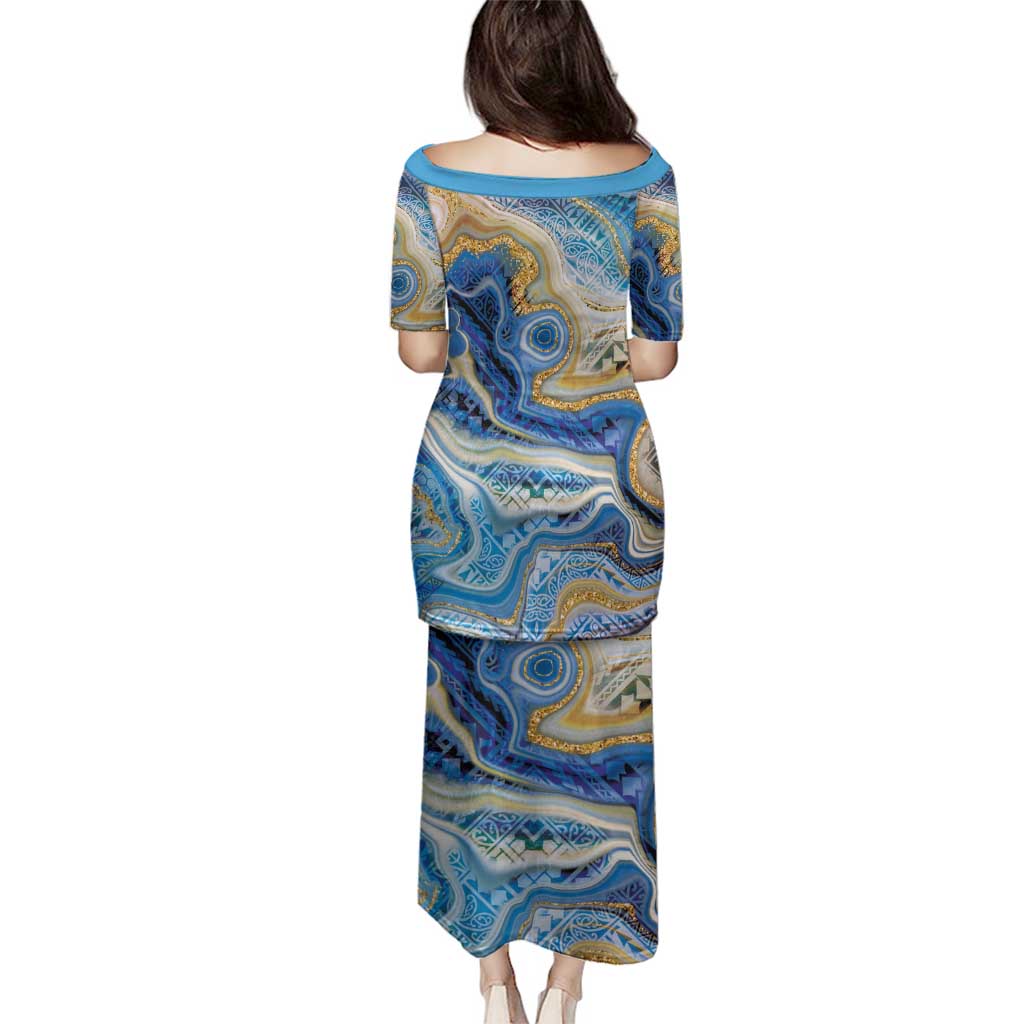 Polynesian Tribal Tattoo Family Matching Puletasi and Hawaiian Shirt Swirling Ocean Marble Pattern LT9 - Polynesian Pride