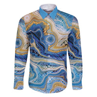 Polynesian Tribal Tattoo Family Matching Summer Maxi Dress and Hawaiian Shirt Swirling Ocean Marble Pattern LT9 Dad's Shirt - Long Sleeve Ocean - Polynesian Pride