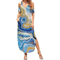 Polynesian Tribal Tattoo Family Matching Summer Maxi Dress and Hawaiian Shirt Swirling Ocean Marble Pattern LT9 Mom's Dress Ocean - Polynesian Pride