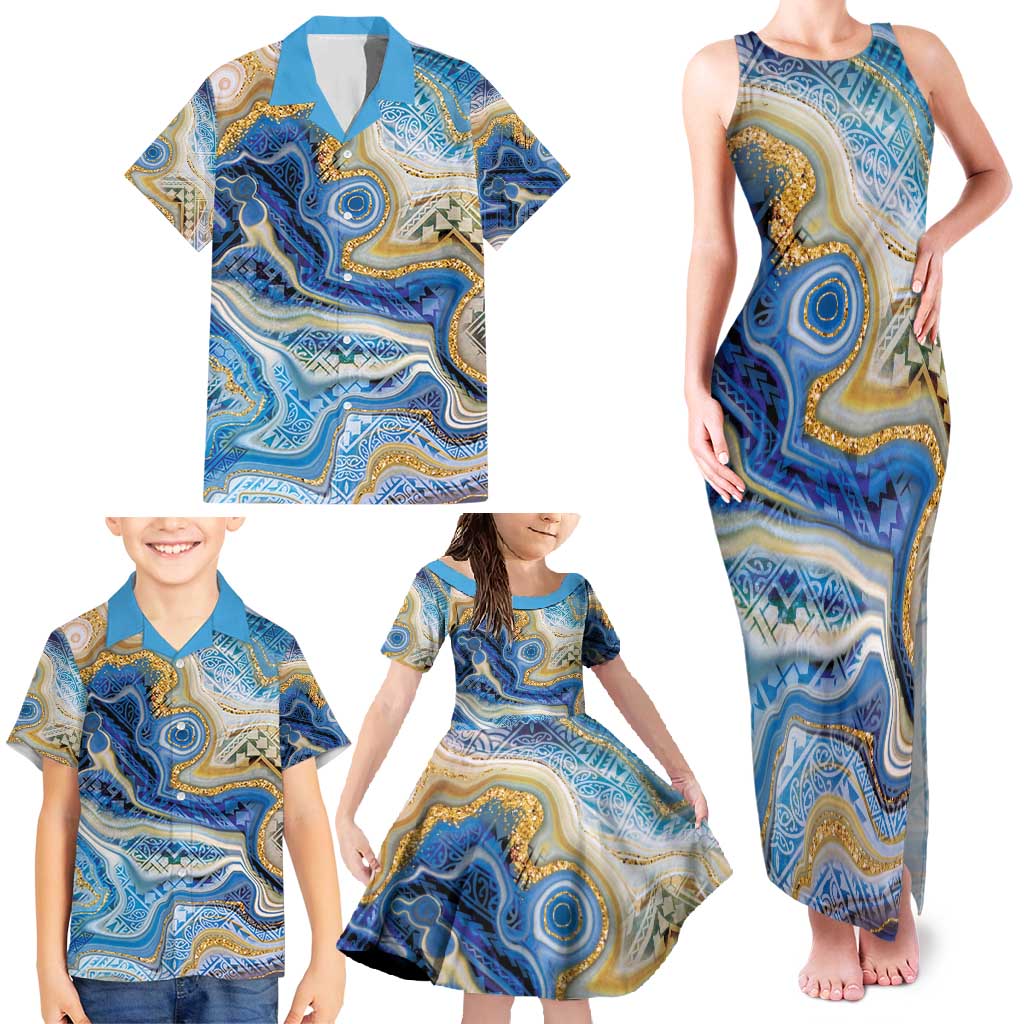 Polynesian Tribal Tattoo Family Matching Tank Maxi Dress and Hawaiian Shirt Swirling Ocean Marble Pattern LT9 - Polynesian Pride