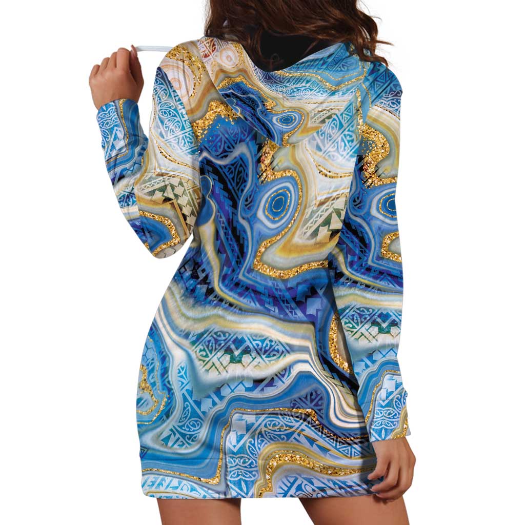 Polynesian Tribal Tattoo Hoodie Dress Swirling Ocean Marble Pattern