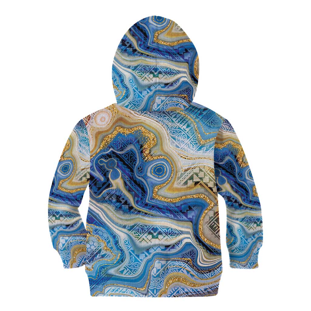 Polynesian Tribal Tattoo Kid Hoodie Swirling Ocean Marble Pattern