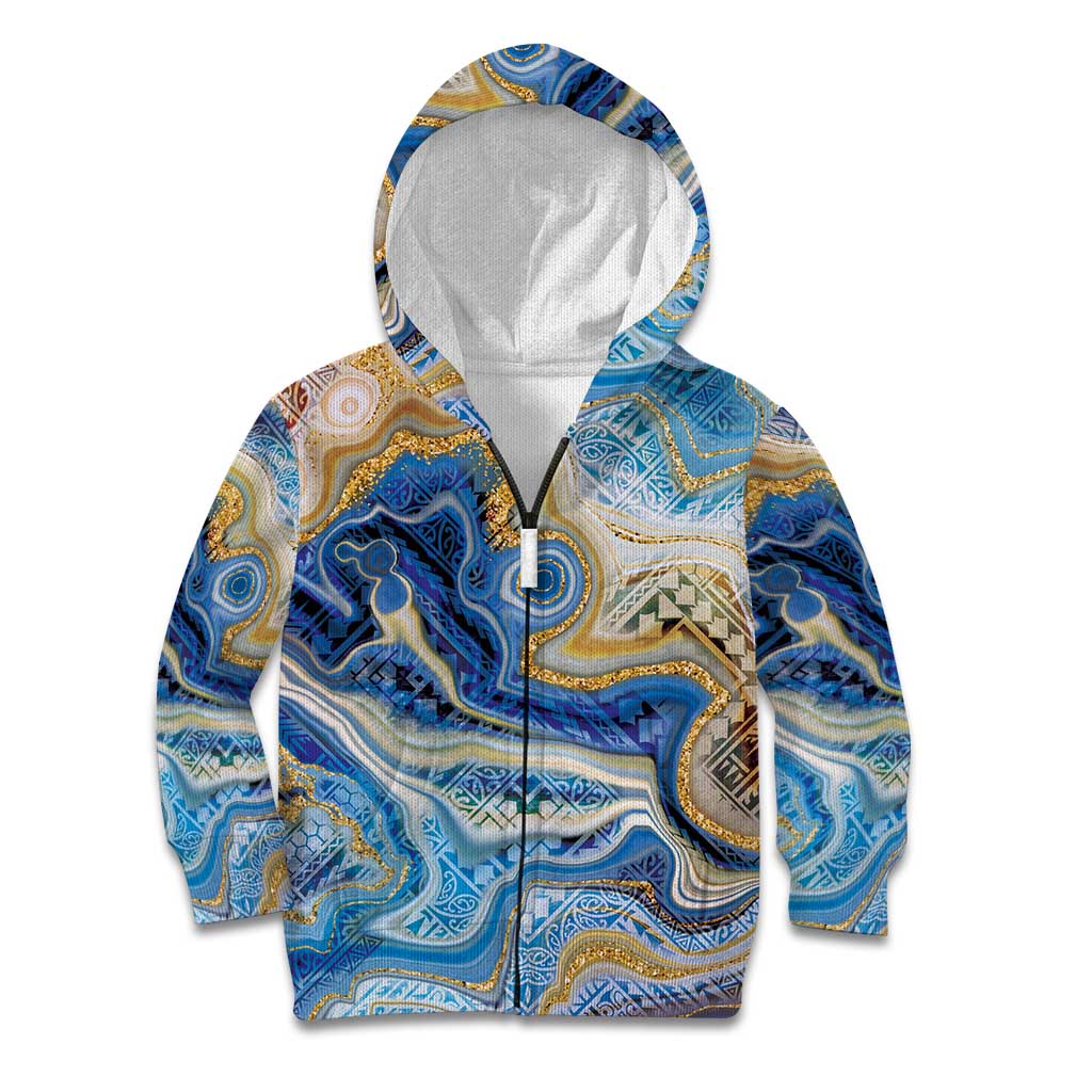 Polynesian Tribal Tattoo Kid Hoodie Swirling Ocean Marble Pattern