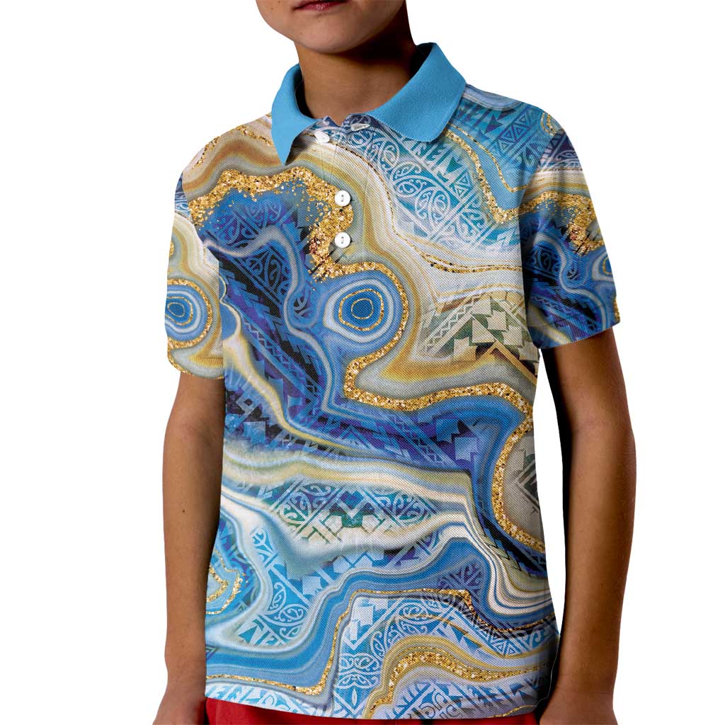 Polynesian Tribal Tattoo Kid Polo Shirt Swirling Ocean Marble Pattern LT9 Kid Ocean - Polynesian Pride