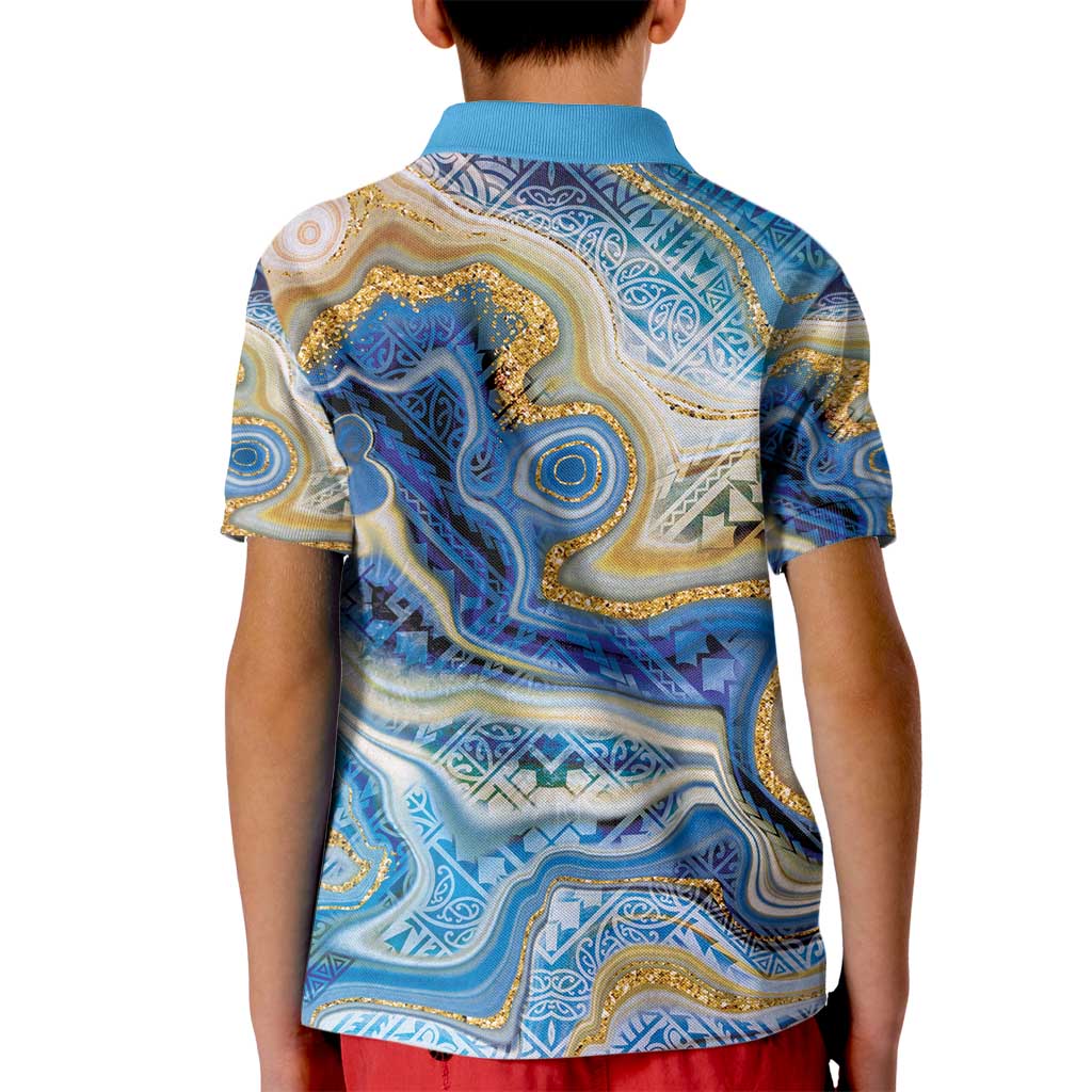 Polynesian Tribal Tattoo Kid Polo Shirt Swirling Ocean Marble Pattern LT9 - Polynesian Pride