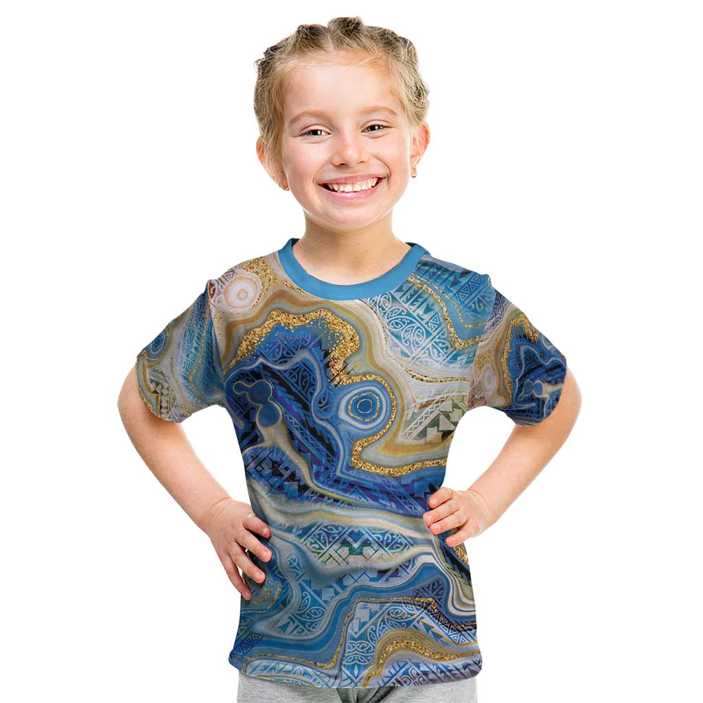 Polynesian Tribal Tattoo Kid T Shirt Swirling Ocean Marble Pattern LT9 Ocean - Polynesian Pride