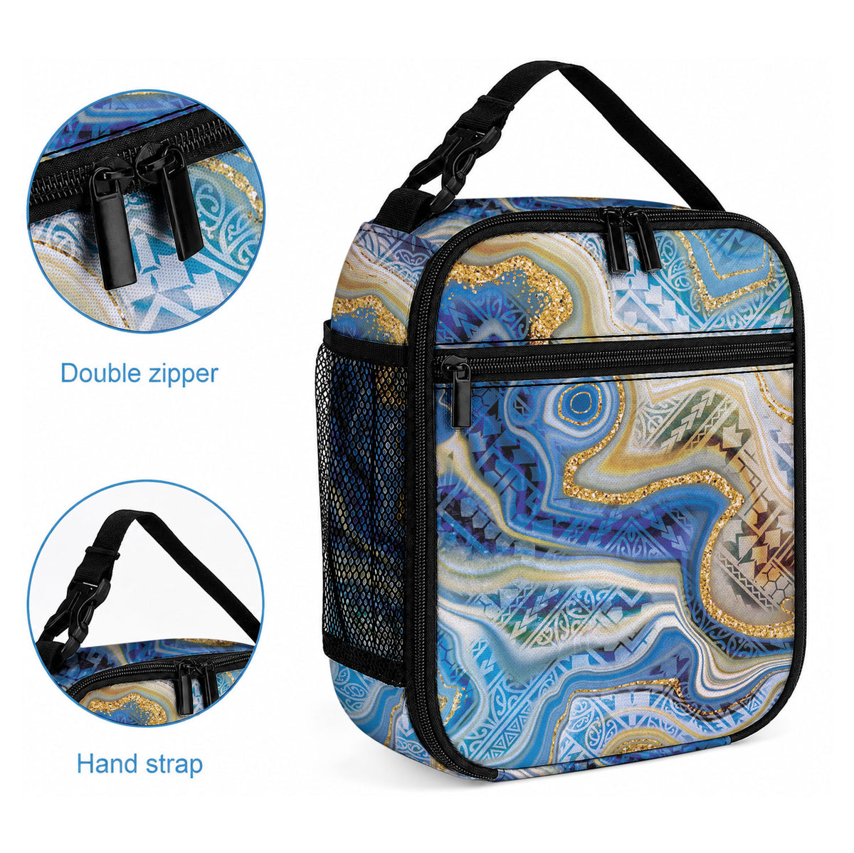 Polynesian Tribal Tattoo Lunch Bag Swirling Ocean Marble Pattern LT9 - Polynesian Pride