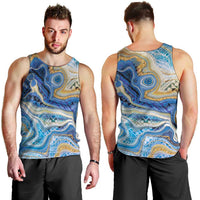 Polynesian Tribal Tattoo Men Tank Top Swirling Ocean Marble Pattern