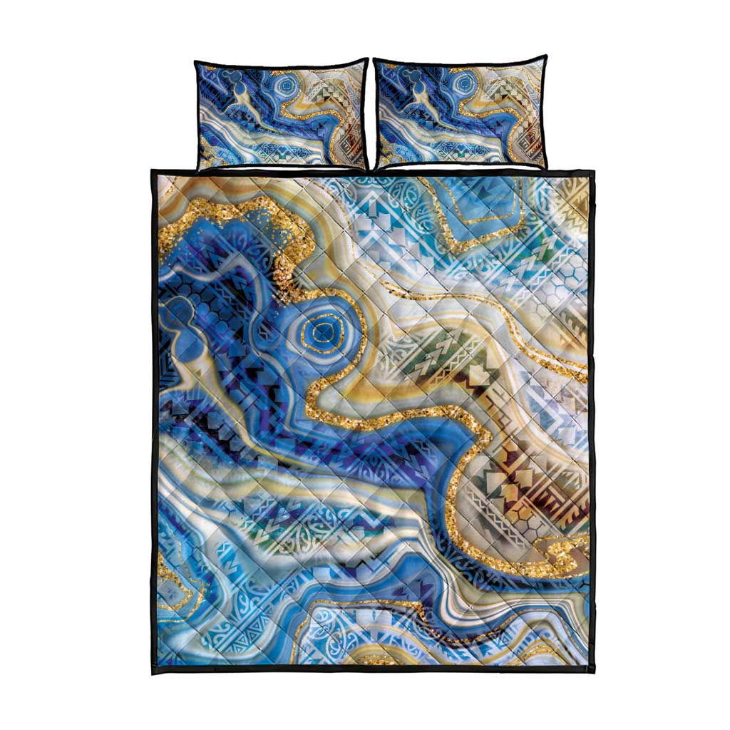 Polynesian Tribal Tattoo Quilt Bed Set Swirling Ocean Marble Pattern