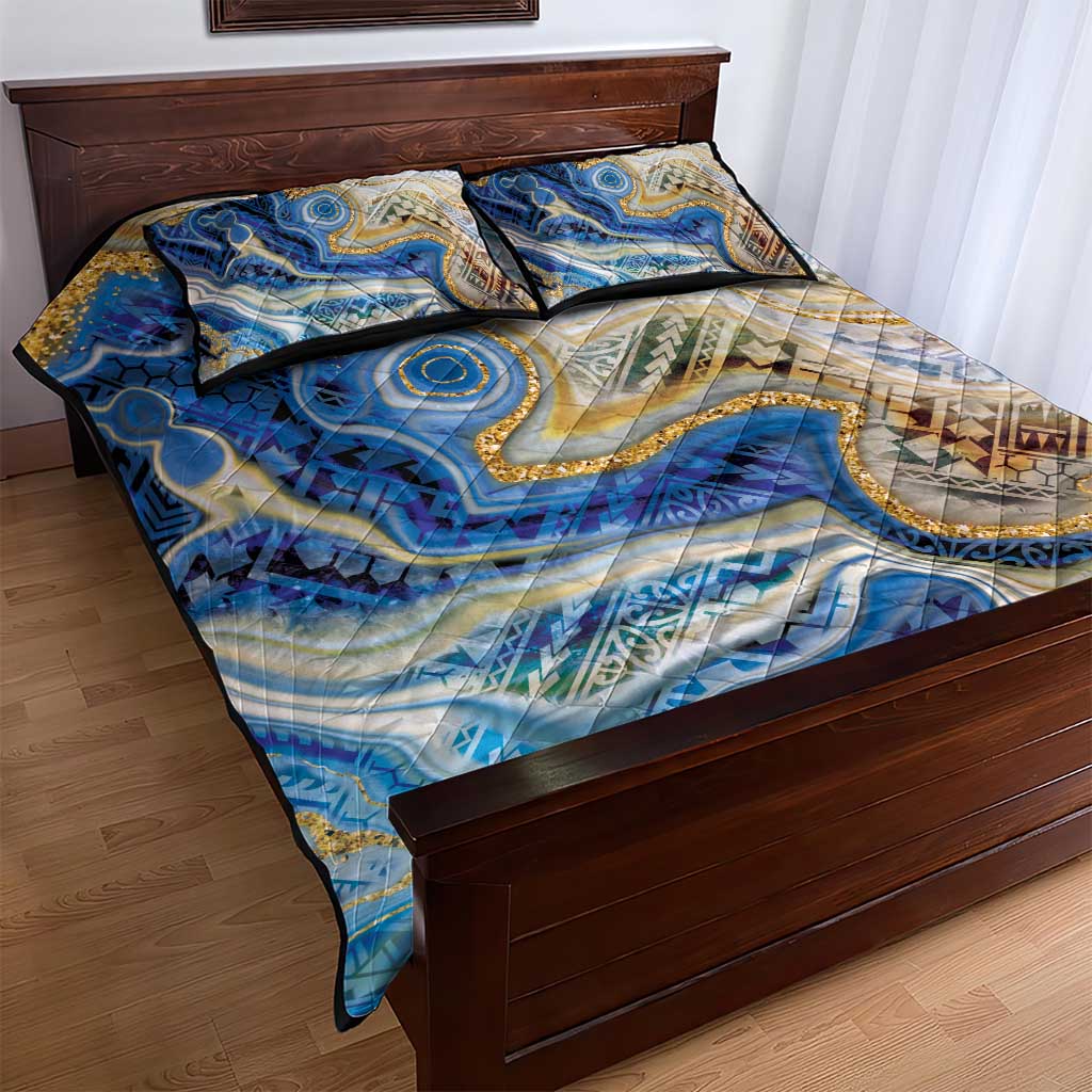 Polynesian Tribal Tattoo Quilt Bed Set Swirling Ocean Marble Pattern