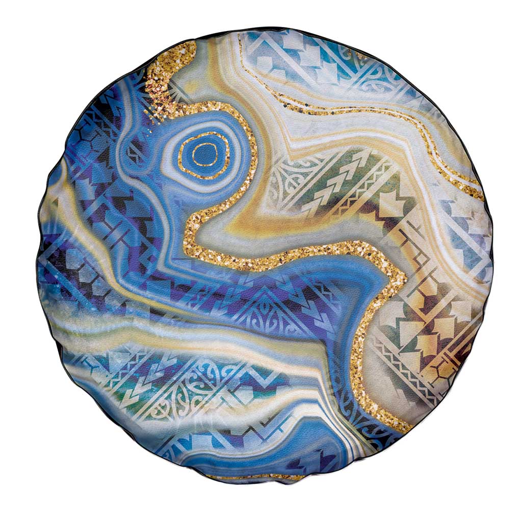 Polynesian Tribal Tattoo Spare Tire Cover Swirling Ocean Marble Pattern