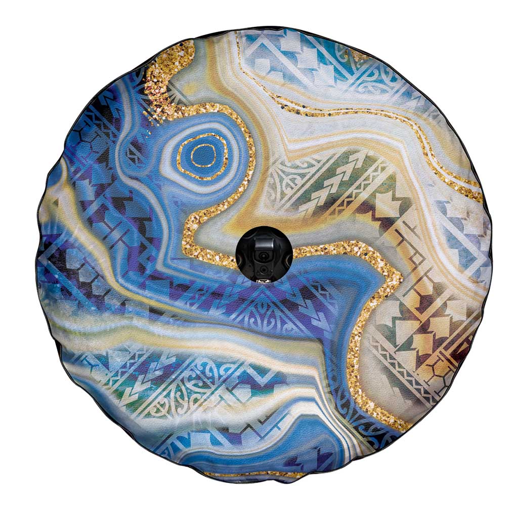 Polynesian Tribal Tattoo Spare Tire Cover Swirling Ocean Marble Pattern