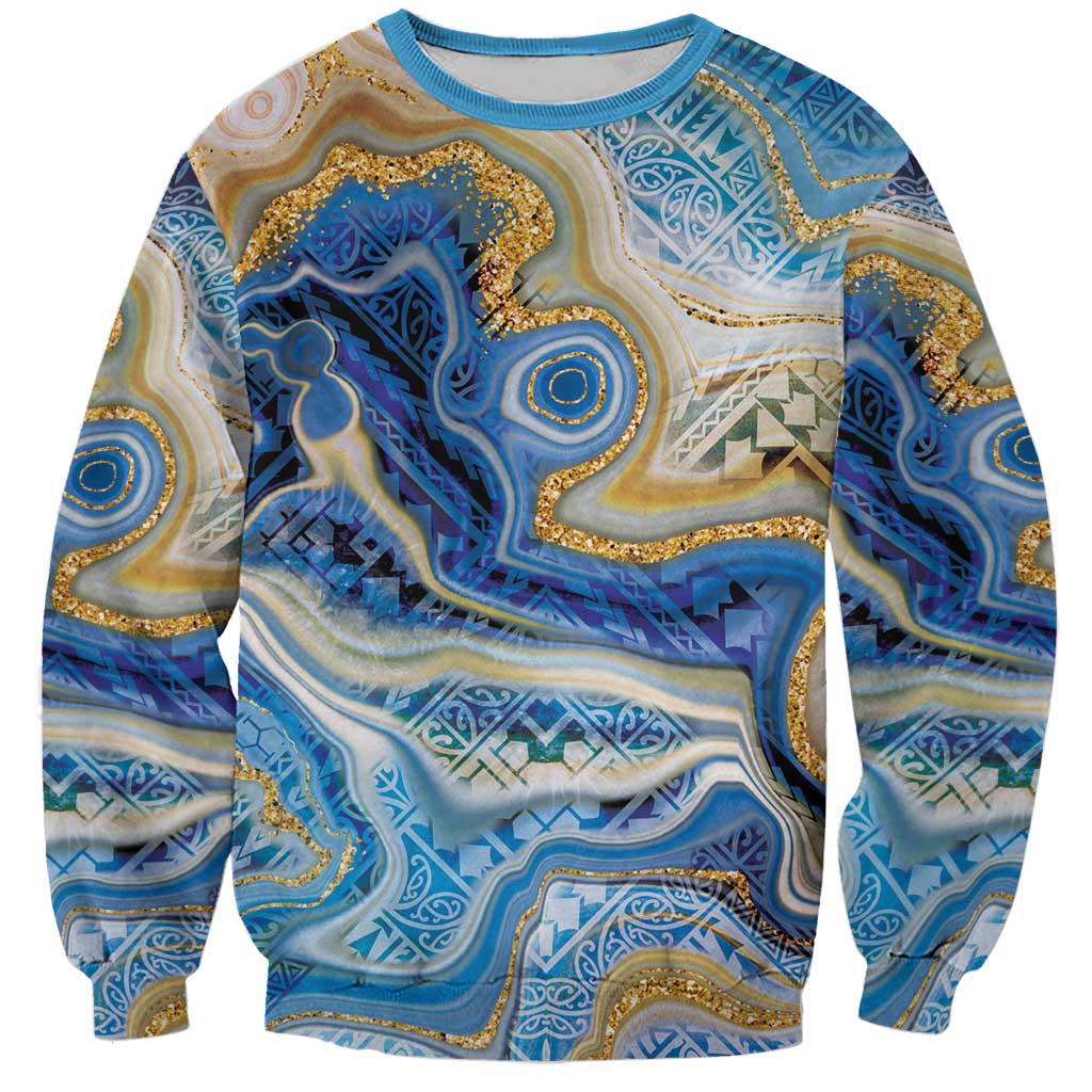 Polynesian Tribal Tattoo Sweatshirt Swirling Ocean Marble Pattern LT9 Unisex Ocean - Polynesian Pride