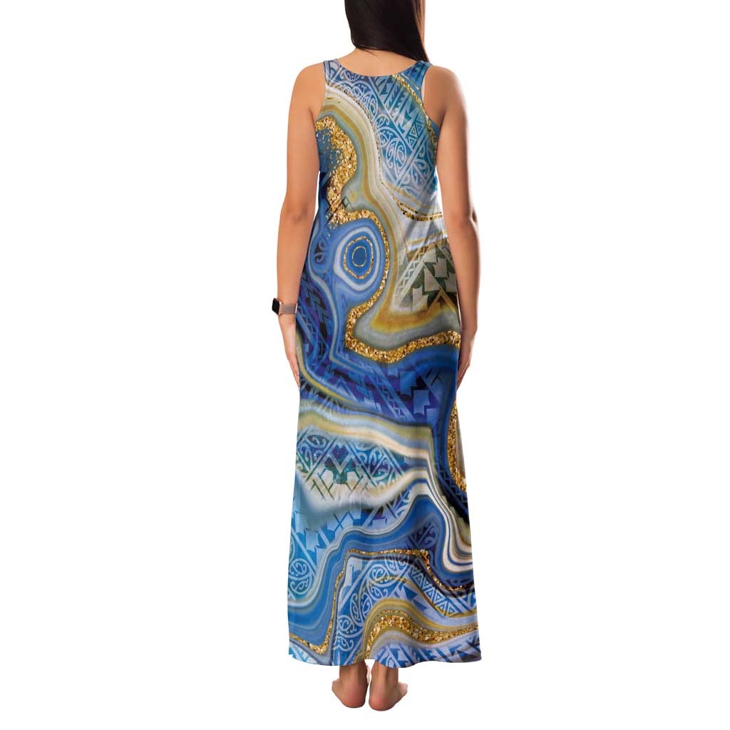 Polynesian Tribal Tattoo Tank Maxi Dress Swirling Ocean Marble Pattern