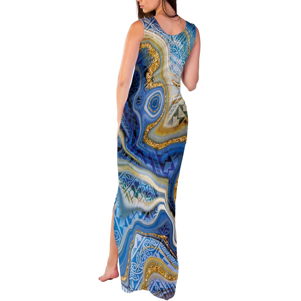Polynesian Tribal Tattoo Tank Maxi Dress Swirling Ocean Marble Pattern