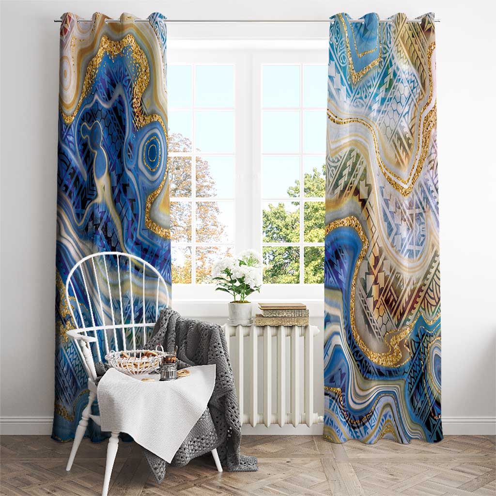 Polynesian Tribal Tattoo Window Curtain Swirling Ocean Marble Pattern