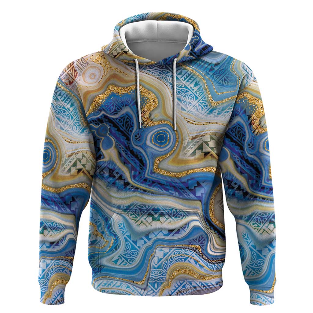 Polynesian Tribal Tattoo Zip Hoodie Swirling Ocean Marble Pattern