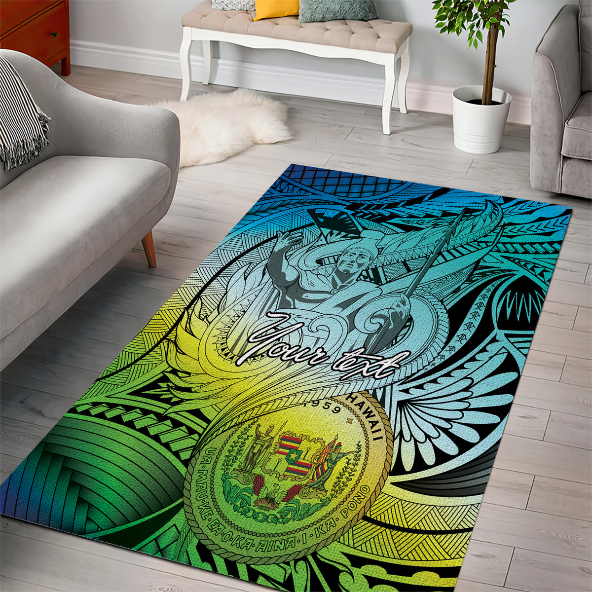 Personalised Aloha King Kamehameha Spirits Area Rug Art Special