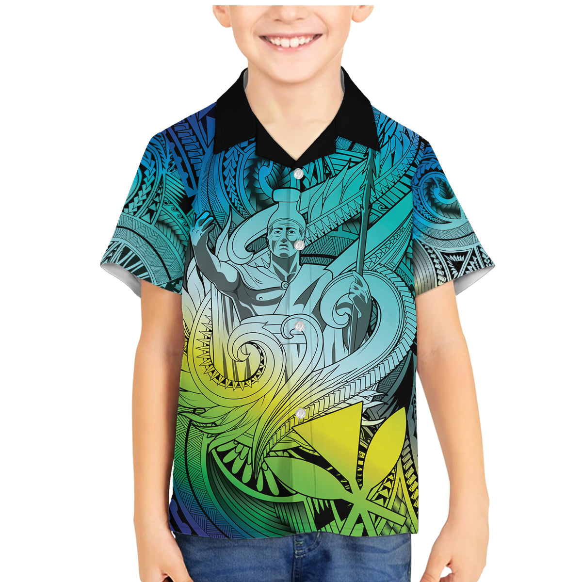 Personalised Aloha King Kamehameha Spirits Family Matching Mermaid Dress and Hawaiian Shirt Art Special LT9 Son's Shirt Art - Polynesian Pride