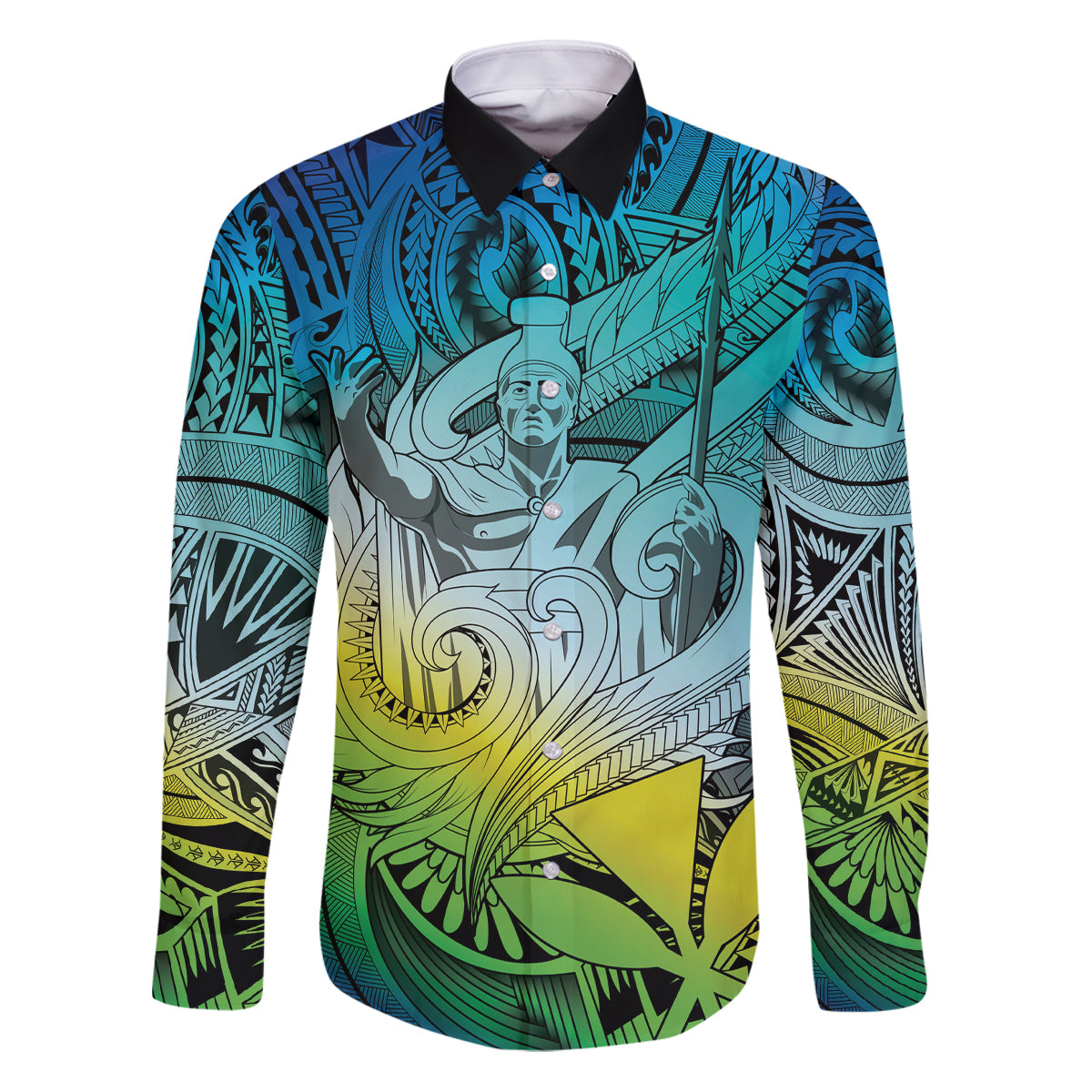 Personalised Aloha King Kamehameha Spirits Family Matching Puletasi and Hawaiian Shirt Art Special LT9 Dad's Shirt - Long Sleeve Art - Polynesian Pride