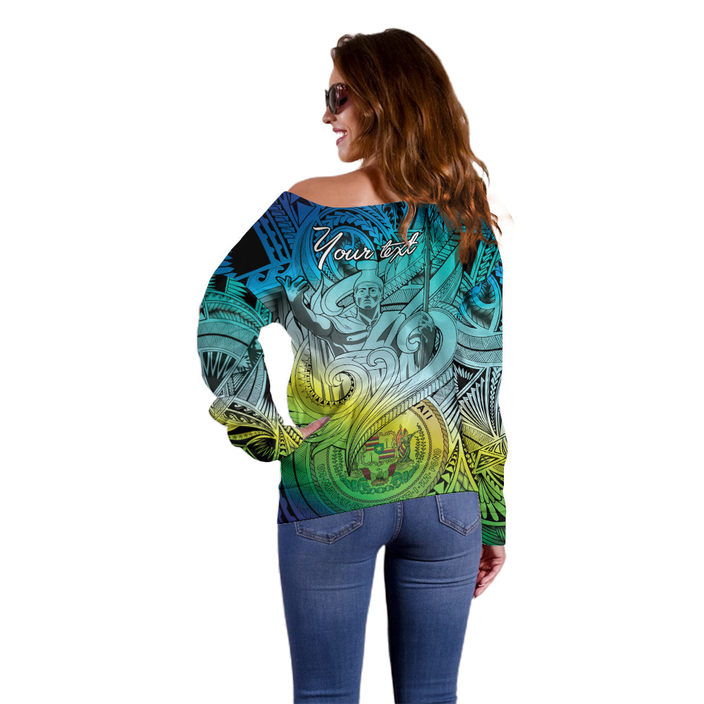 Personalised Aloha King Kamehameha Spirits Off Shoulder Sweater Art Special LT9 - Polynesian Pride