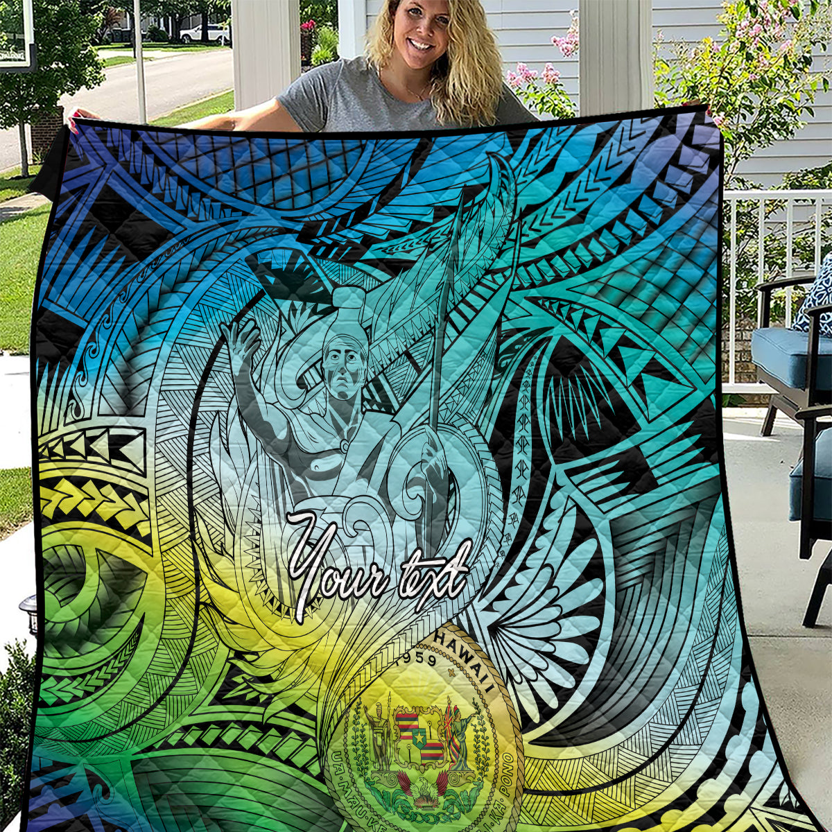 Personalised Aloha King Kamehameha Spirits Quilt Art Special LT9 Art - Polynesian Pride