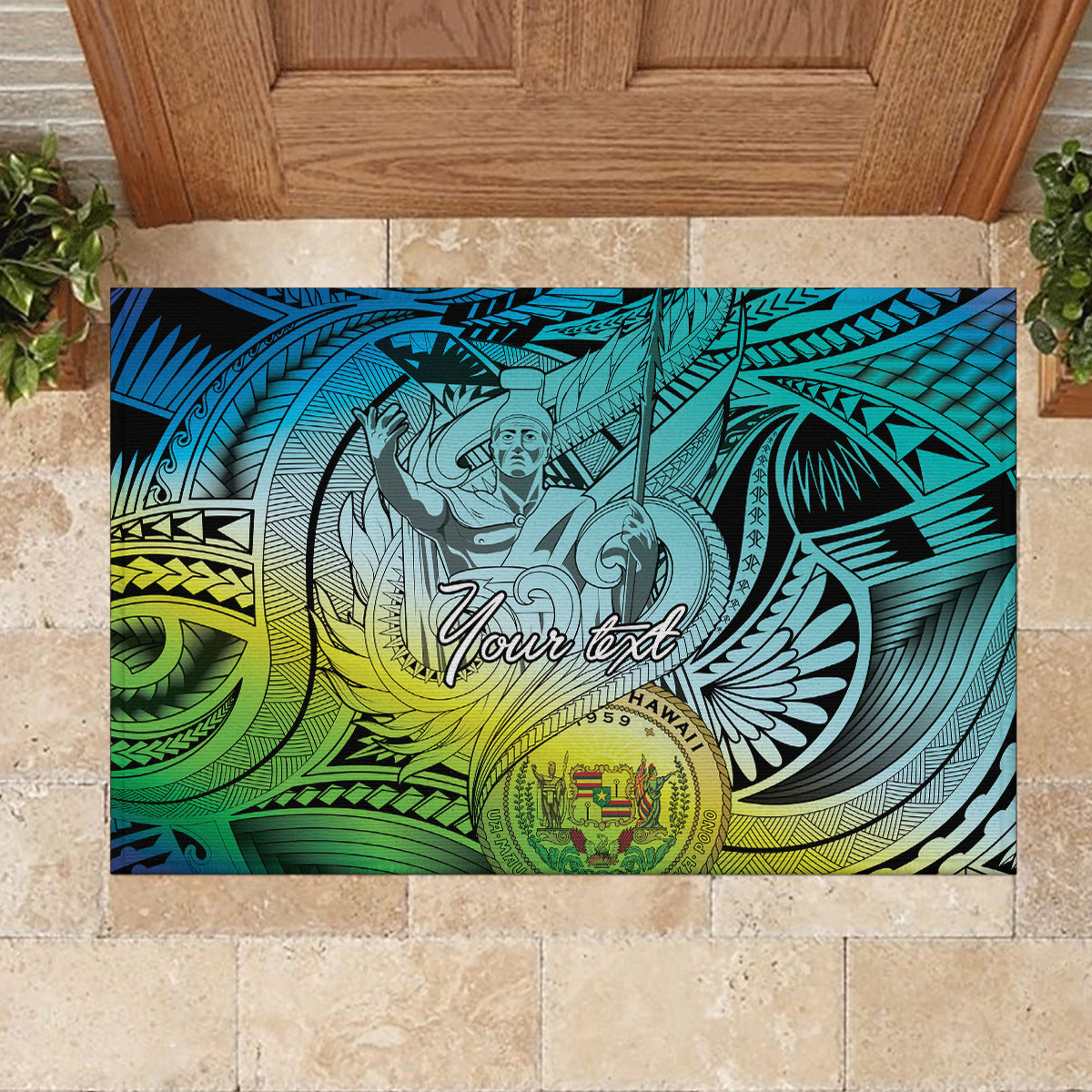 Personalised Aloha King Kamehameha Spirits Rubber Doormat Art Special