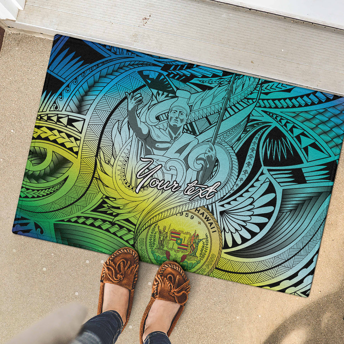 Personalised Aloha King Kamehameha Spirits Rubber Doormat Art Special