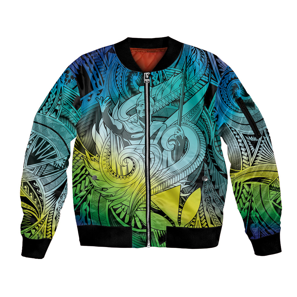 Personalised Aloha King Kamehameha Spirits Sleeve Zip Bomber Jacket Art Special LT9 Unisex Art - Polynesian Pride