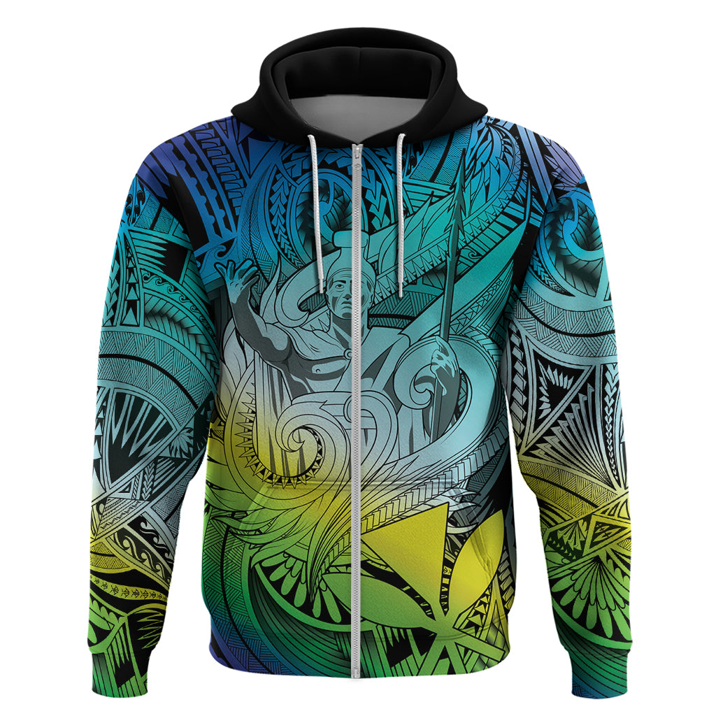 Personalised Aloha King Kamehameha Spirits Zip Hoodie Art Special LT9 Zip Hoodie Art - Polynesian Pride