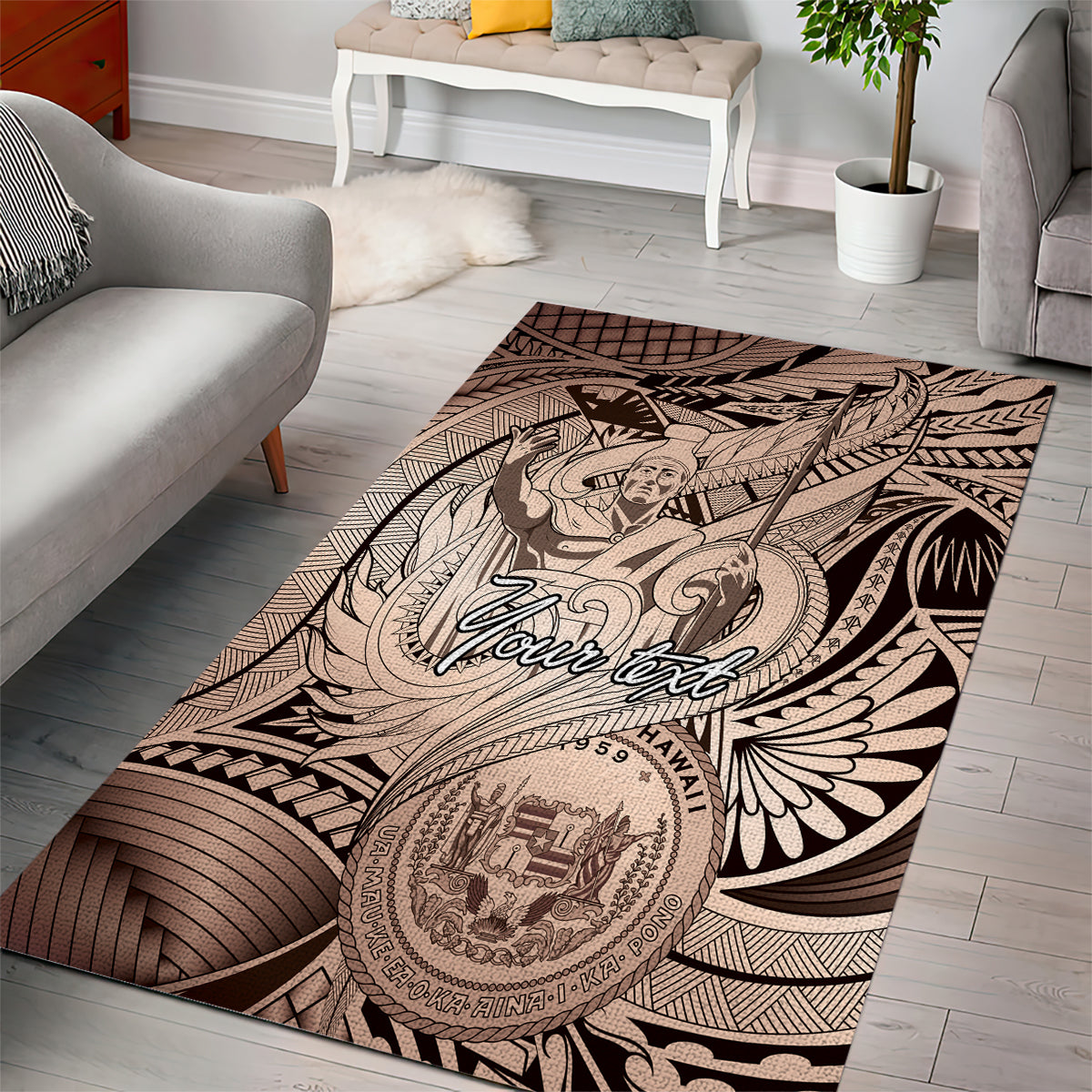 Personalised Aloha King Kamehameha Spirits Area Rug Beige Special