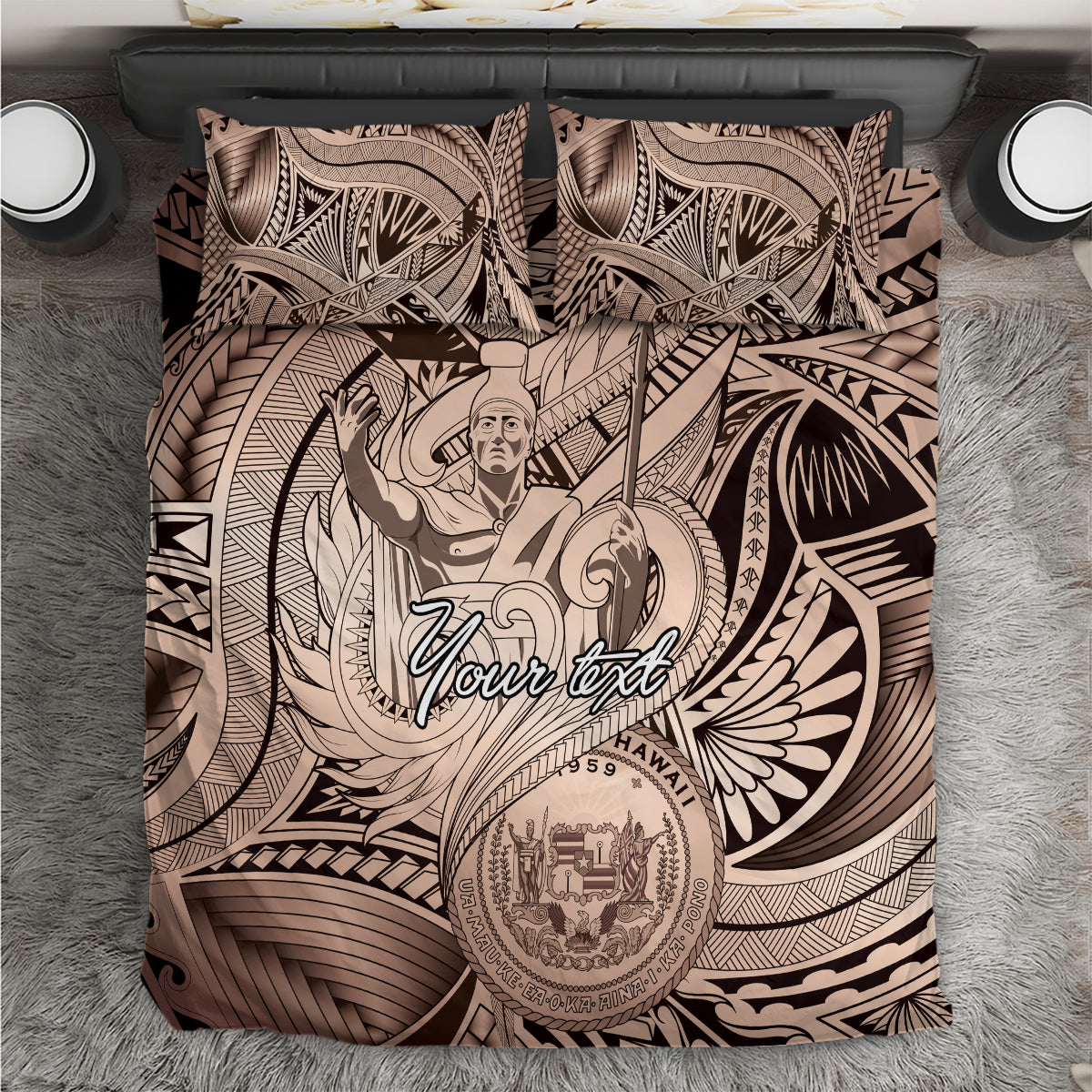Personalised Aloha King Kamehameha Spirits Bedding Set Beige Special