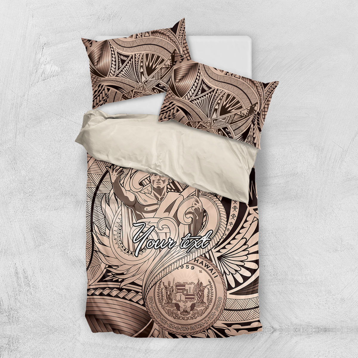 Personalised Aloha King Kamehameha Spirits Bedding Set Beige Special