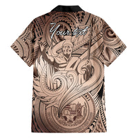 Personalised Aloha King Kamehameha Spirits Family Matching Short Sleeve Bodycon Dress and Hawaiian Shirt Beige Special LT9 - Polynesian Pride